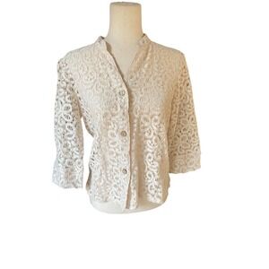 VTG‎ Lace Jacket Shrug Fairy Cropped Sheer Office Career Y2k Beige 10 Medium
